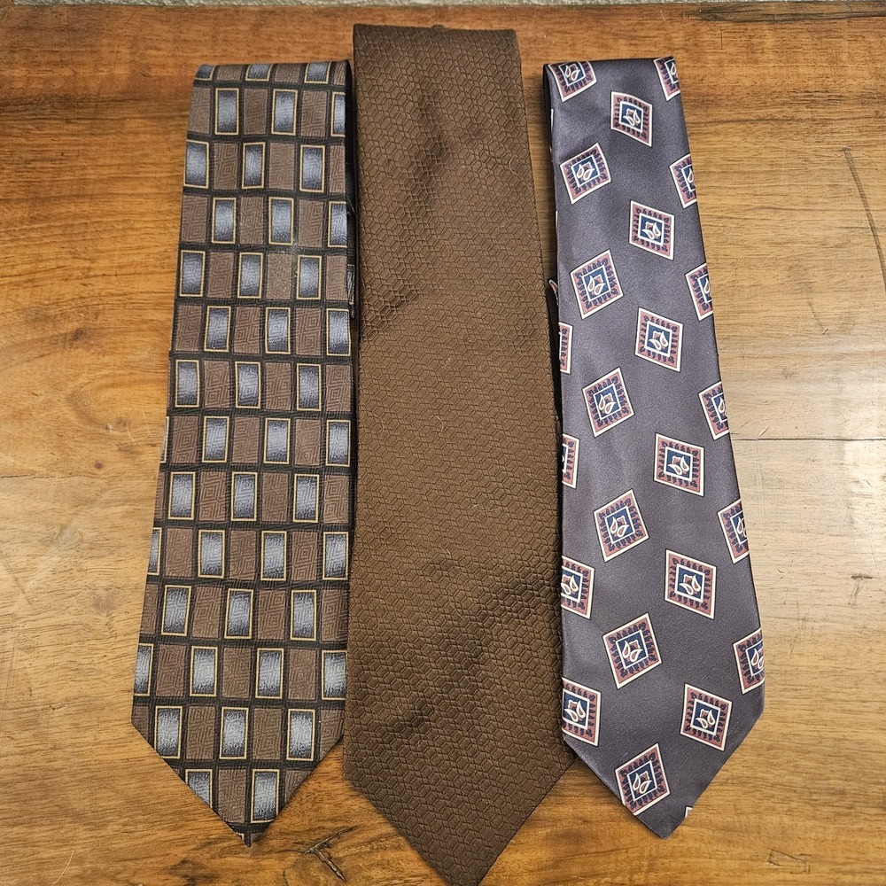 Vintage Men's Ties Lot Of‎ 3 Brown Geometric Hudsons Buckingham Polyester Silk